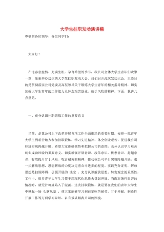 大学生挂职动员演讲稿