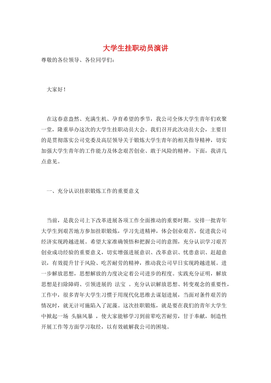 大学生挂职动员演讲_第1页