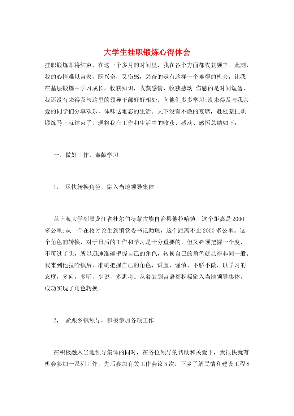 大学生挂职锻炼心得体会_第1页