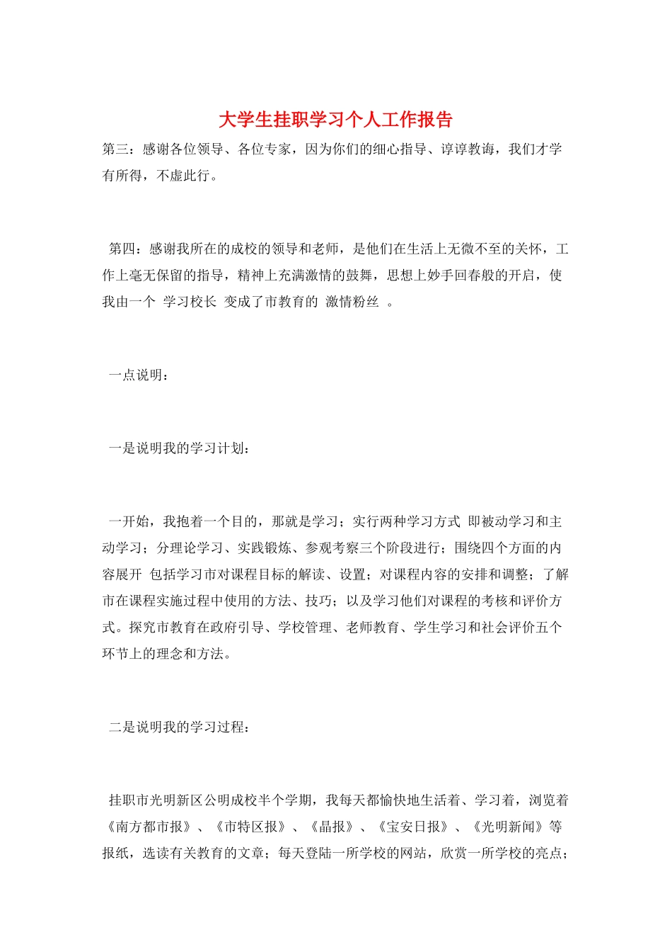 大学生挂职学习个人工作报告_第1页