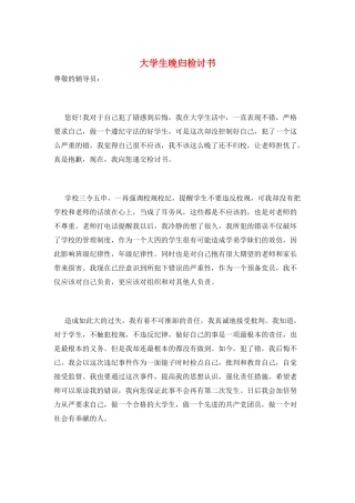 大学生晚归检讨书