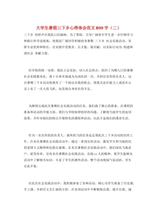大学生暑假三下乡心得体会范文800字(二)