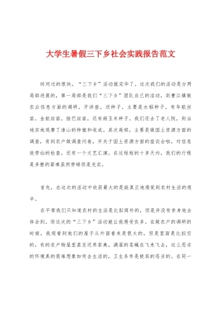 大学生暑假三下乡社会实践报告范文