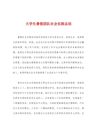 大学生暑假团队社会实践总结