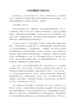 大学生暑假实习总结2025