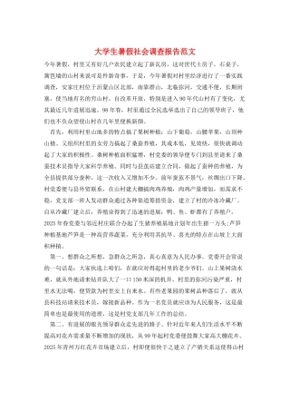 大学生暑假社会调查报告范文