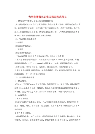 大学生暑假认识实习报告格式范文