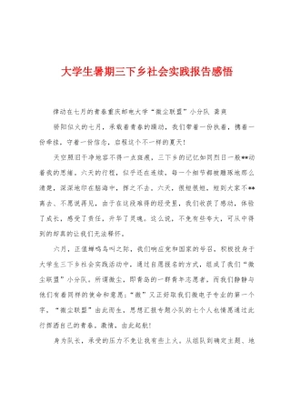 大学生暑期三下乡社会实践报告感悟