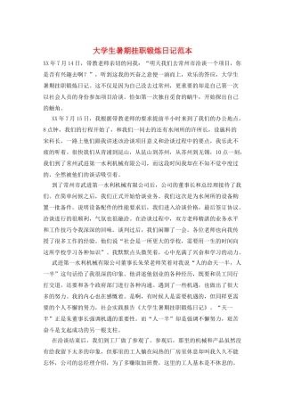 大学生暑期挂职锻炼日记范本