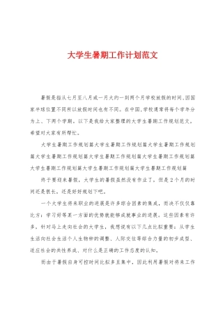 大学生暑期工作计划范文