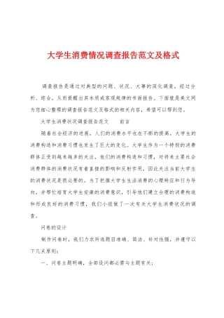 大学生消费情况调查报告范文及格式