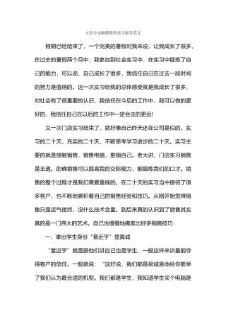 大学生电脑销售的实习报告范文