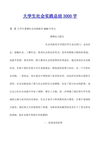 大学生社会实践总结3000字