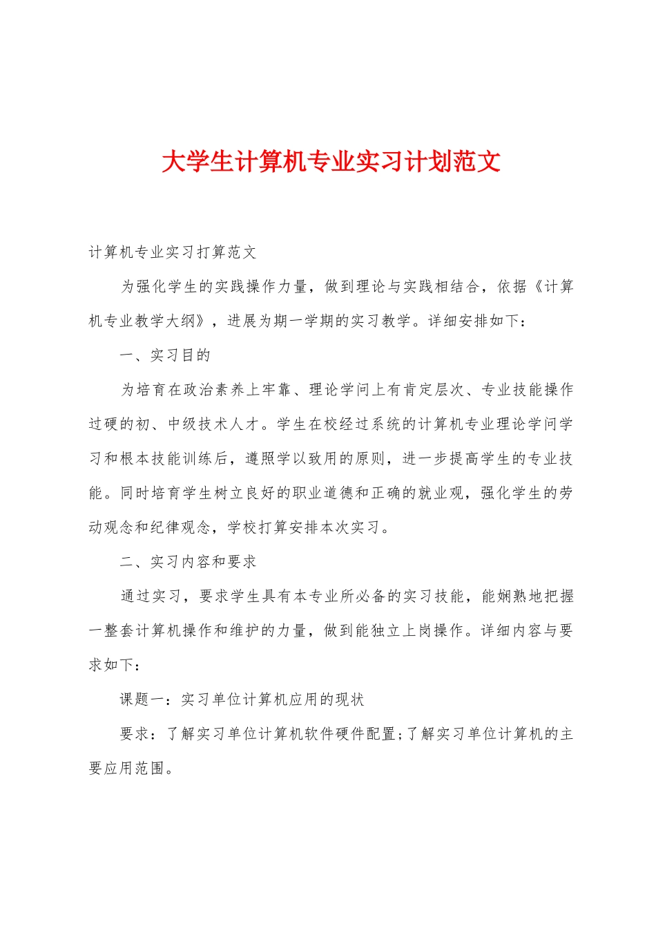 大学生计算机专业实习计划_第1页