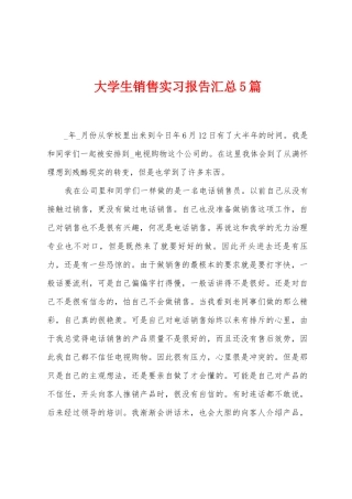 大学生销售实习报告汇总5篇