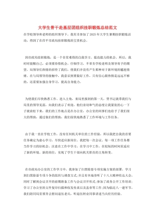 大学生骨干赴基层团组织挂职锻炼总结范文
