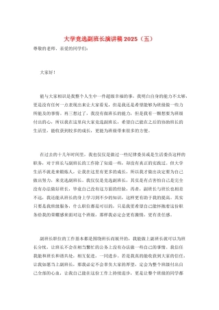 大学竞选副班长演讲稿2025(五)