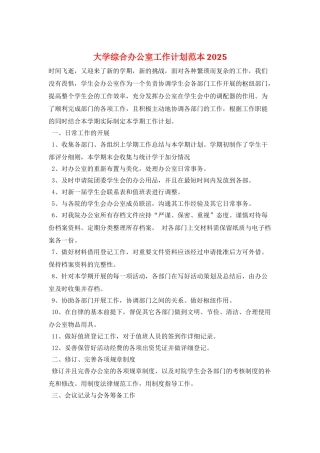 大学综合办公室工作计划范本2025