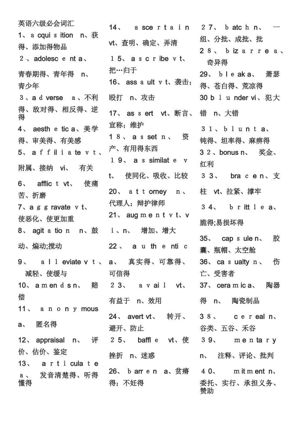 大学英语六级必背词汇_第1页