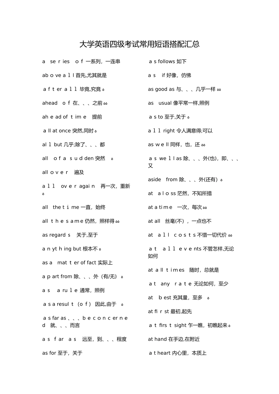 大学英语四级考试常用短语搭配汇总_第1页