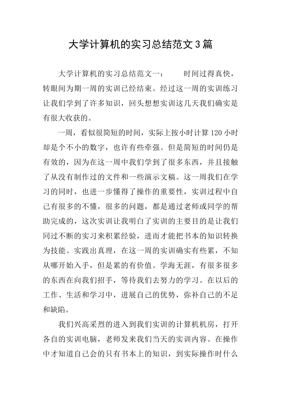 大学计算机的实习总结范文3篇_第1页