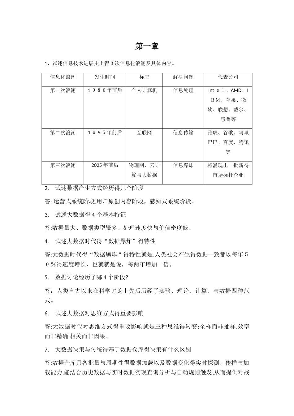 大数据技术原理与应用 林子雨版 课后习题答案_第1页