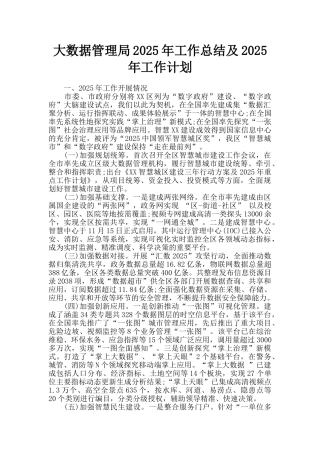 大数据管理局2025年工作总结及2025年工作计划
