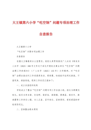 大王镇第六小学“吃空饷”问题专项治理工作自查报告
