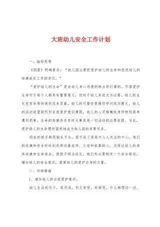 大班幼儿安全工作计划