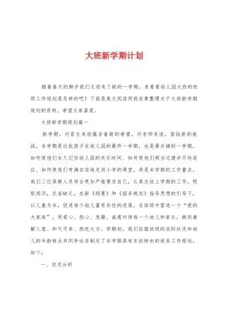大班新学期计划