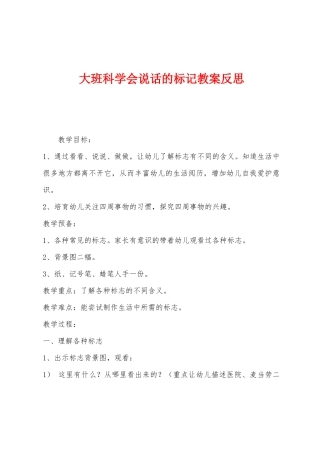 大班科学会说话的标记教案反思