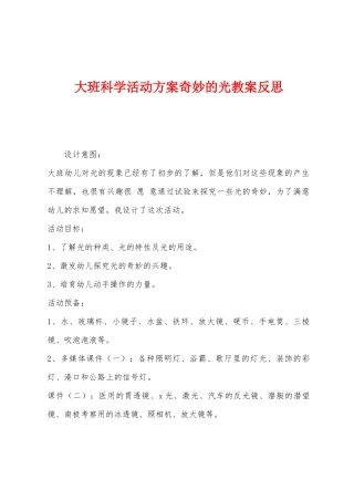 大班科学活动方案神奇的光教案反思