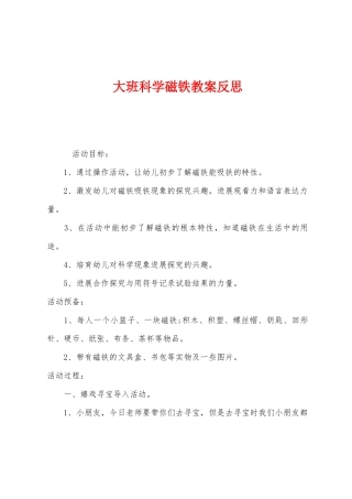 大班科学磁铁教案反思