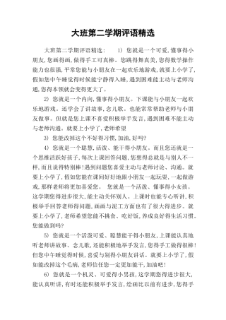 大班第二学期评语精选