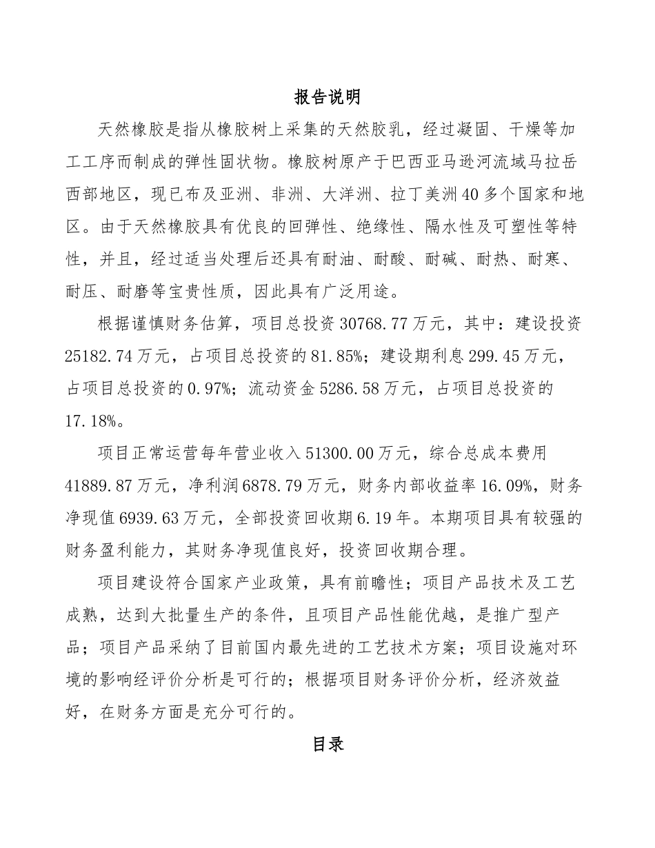 天然橡胶项目盈利能力分析报告_第1页