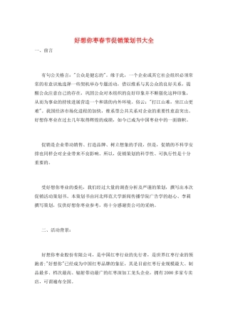 好想你枣春节促销策划书大全