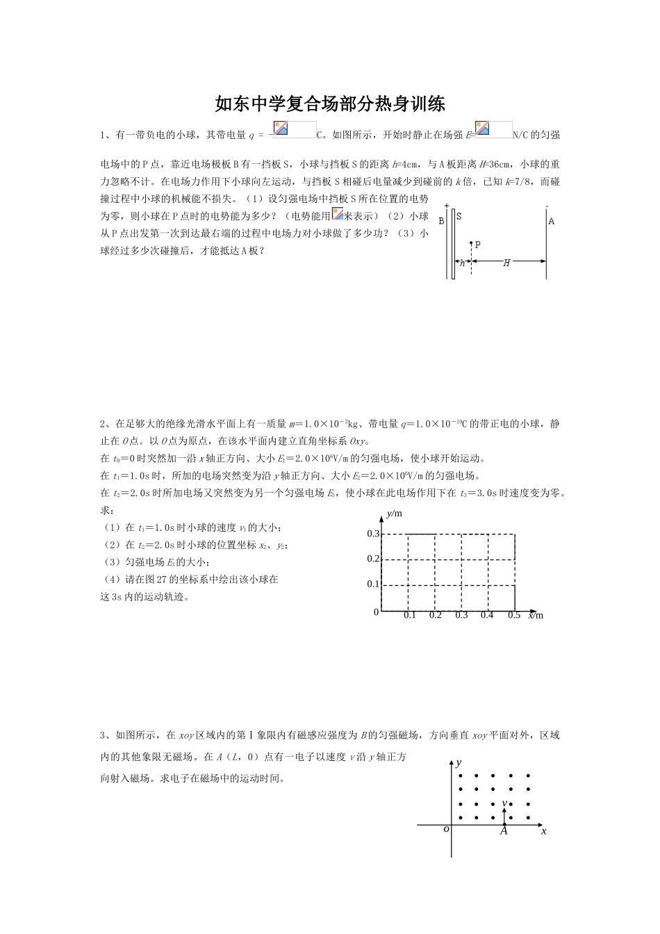 如东中学复合场部分热身训练_第1页