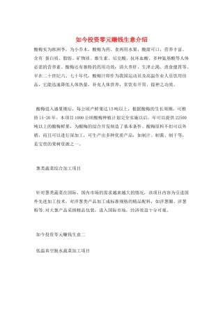 如今投资零元赚钱生意介绍