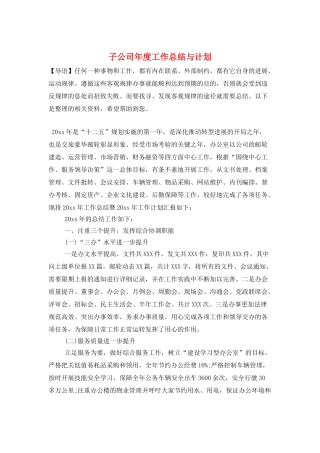 子公司年度工作总结与计划