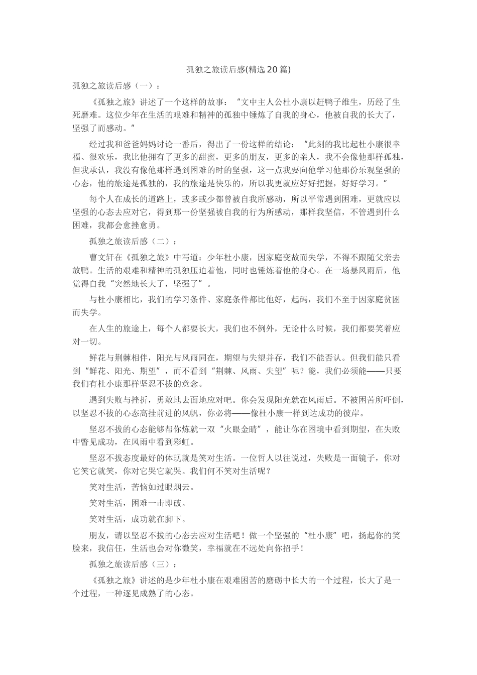 孤独之旅读后感读后感-读书分享-读书心得札记_第1页