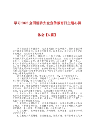 学习2025年全国消防安全宣传教育日主题心得体会