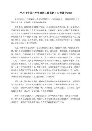 学习《中国共产党政法工作条例》心得体会2025