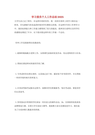 学习委员个人工作总结2025