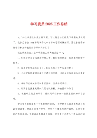 学习委员2025工作总结