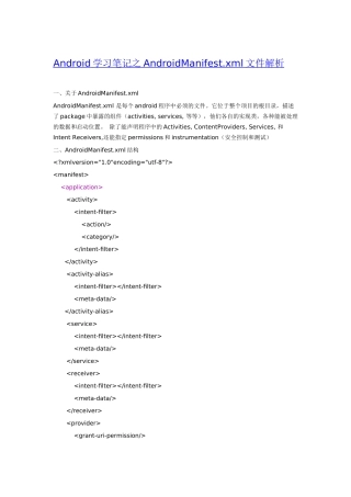 学习笔记之AndroidManifest.xml文件解析