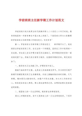 学前班班主任新学期工作计划范文