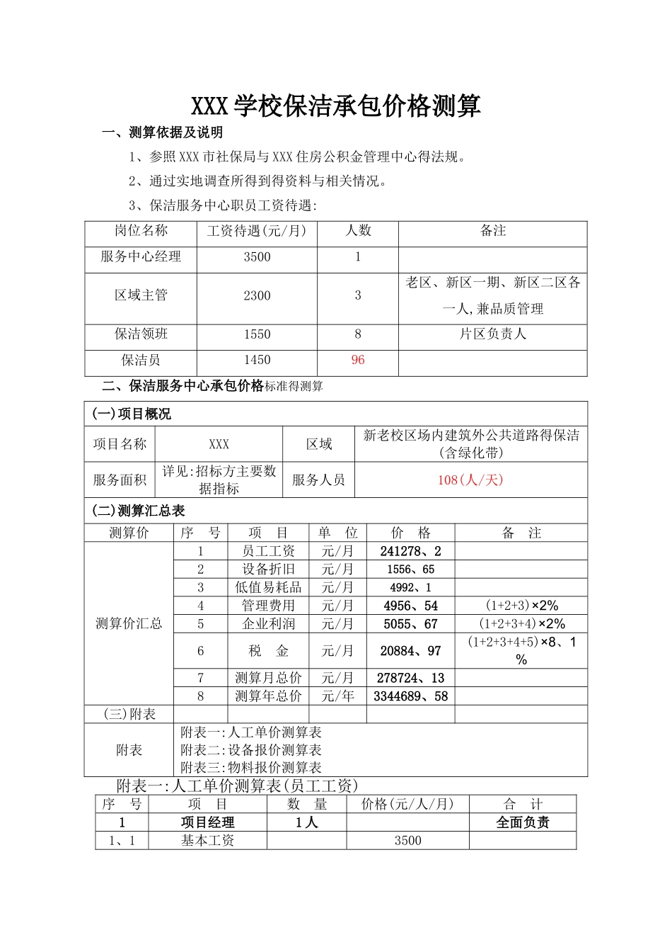学校保洁承包价格测算_第1页