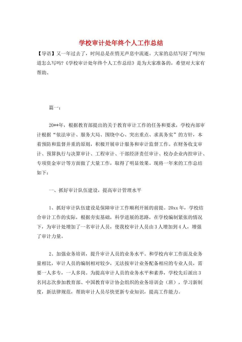 学校审计处年终个人工作总结_第1页