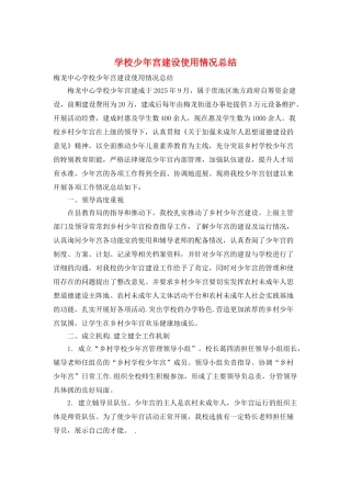 学校少年宫建设使用情况总结