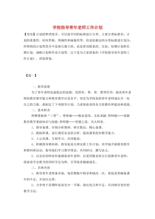 学校指导青年教师工作计划